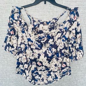 Sim And Sam Womens Medium Floral  Off The Shoulder Multicolor Blouse